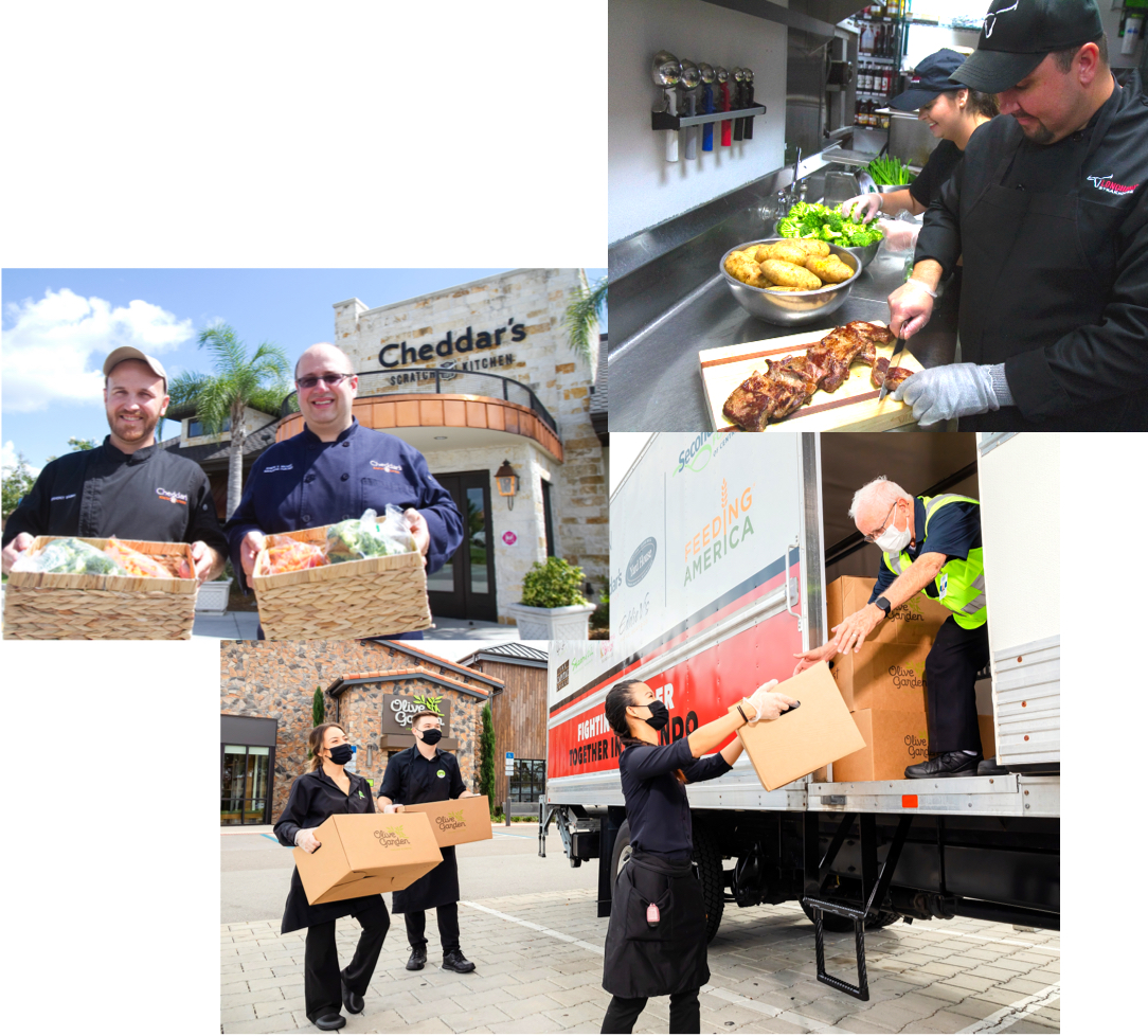 A collage of Darden Harvest food donations being collected