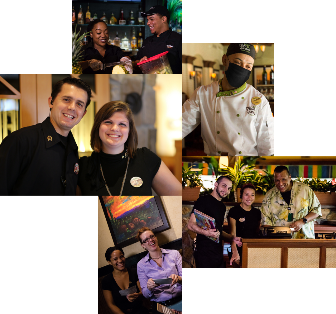 A collage of restaurant managers with their teams