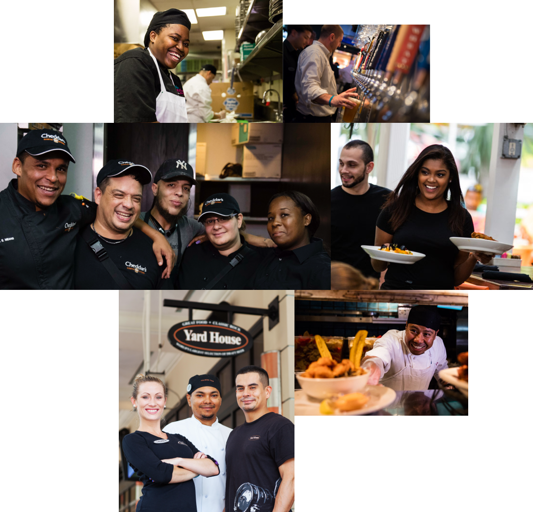 A collage of restaurant team members at work